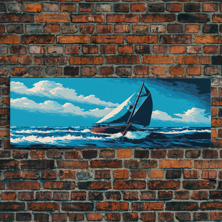 Come Sail Away - Panoramic Sail Boat Art - Framed Canvas Print - Oil Painting Reprint - Framed Art - Sailing On The Ocean Blue