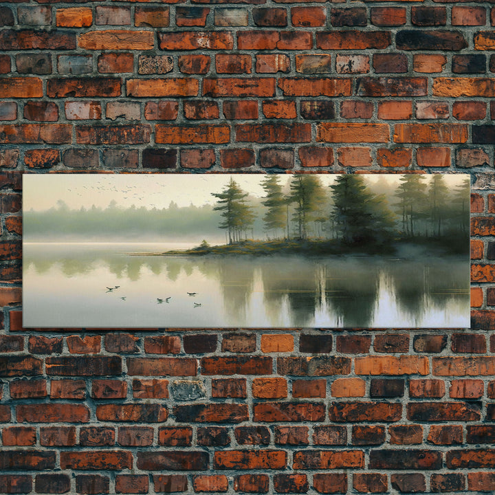 framed lake landscape art, panoramic, framed wall art,  living room wall decor, framed canvas, minimalist landscape, abstract landscape art