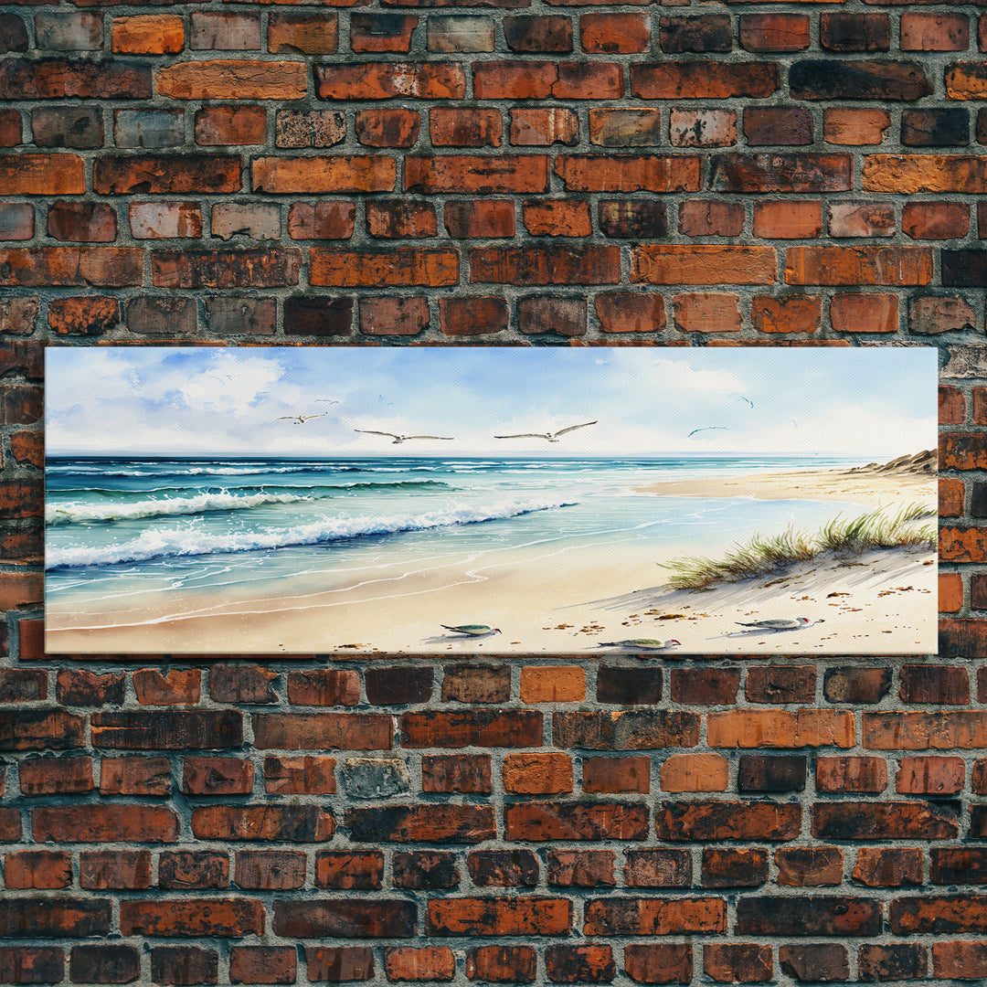 Beautiful Watercolor Panoramic Beach Landscape Canvas Print | Perfect for Home Decor | Whimsical Beach House Decor