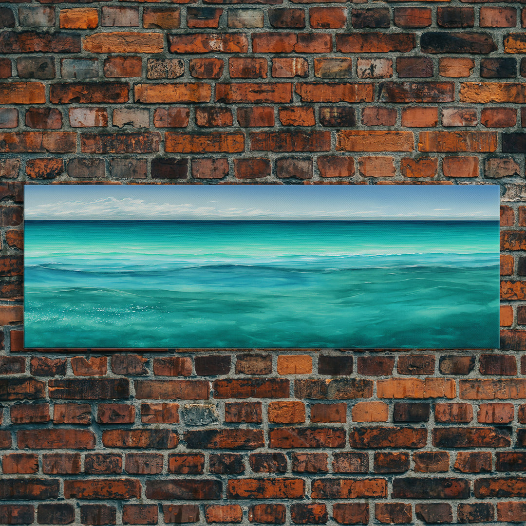 Panoramic Canvas Print of Blue Ocean Landscape Painting - Home and Office Decor, Sea Green, Seascapes, Pacific Ocean, Atlantic Ocean