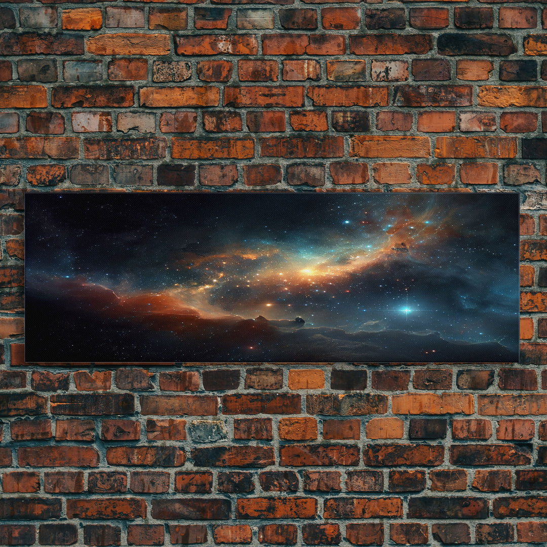 Starry Night Sky Canvas Print, Original Astral Bodies Painting Print, Panoramic / Large Format Wall Art, Framed Art