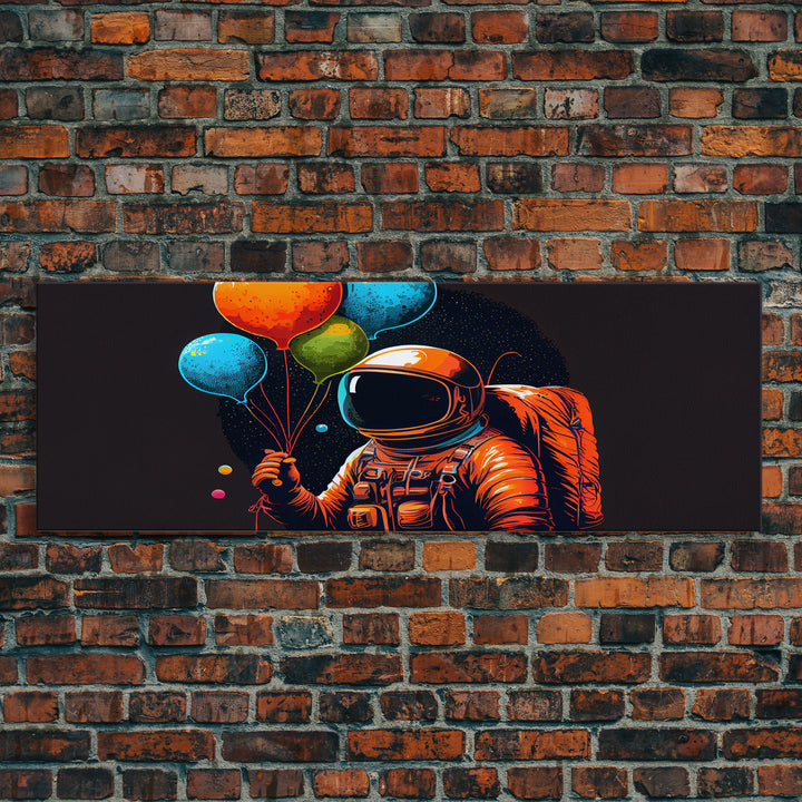 Psychedelic Astronaut Holding Balloons in Space, Framed Canvas Print, Crypto Art, To The Moon