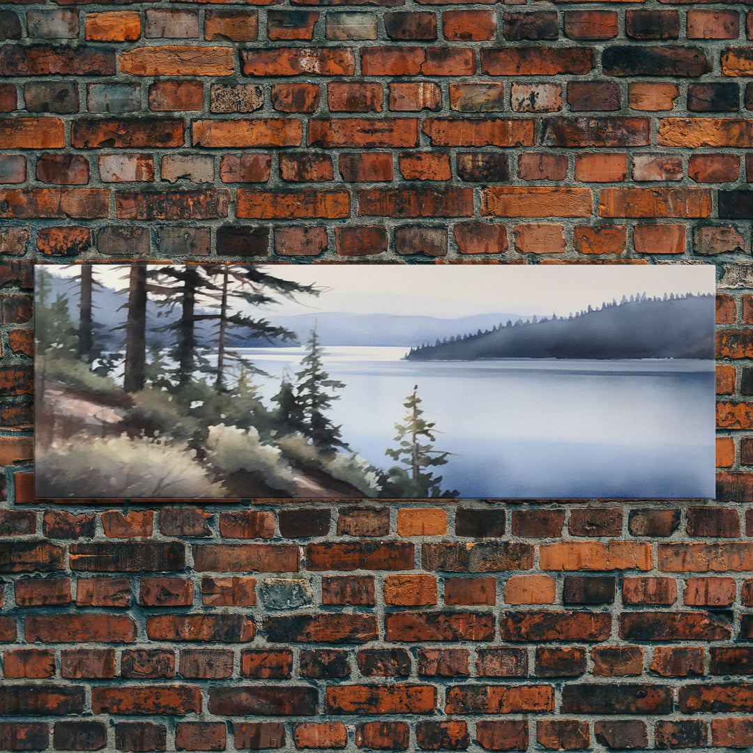 Watercolor Lake Wall Art Print, Nature, Water, Trees, River, Wall Decor, Large Canvas Art Print, Panoramic, Wall Art, Canvas Print