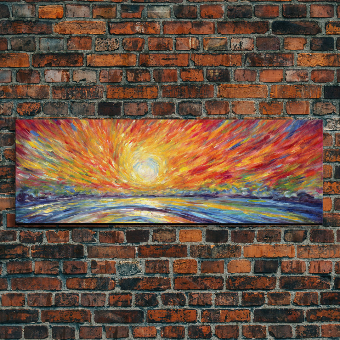 Sunset Abstract Wall Art Print, Yellow, Orange, Textured Abstract Wall Art, Framed Abstract Print Art, Panoramic, Wall Art, Canvas Print