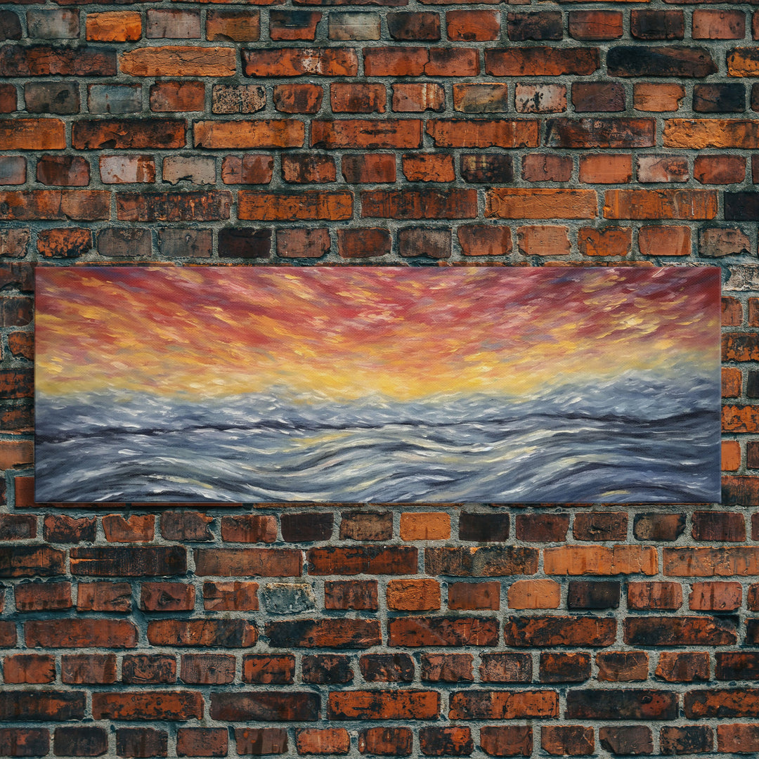 Abstract Sea Horizon Wall Art, Vibrant Abstract, Framed Print Art, Sunset, Ocean, Textured Abstract Panoramic, Wall Art, Canvas Print