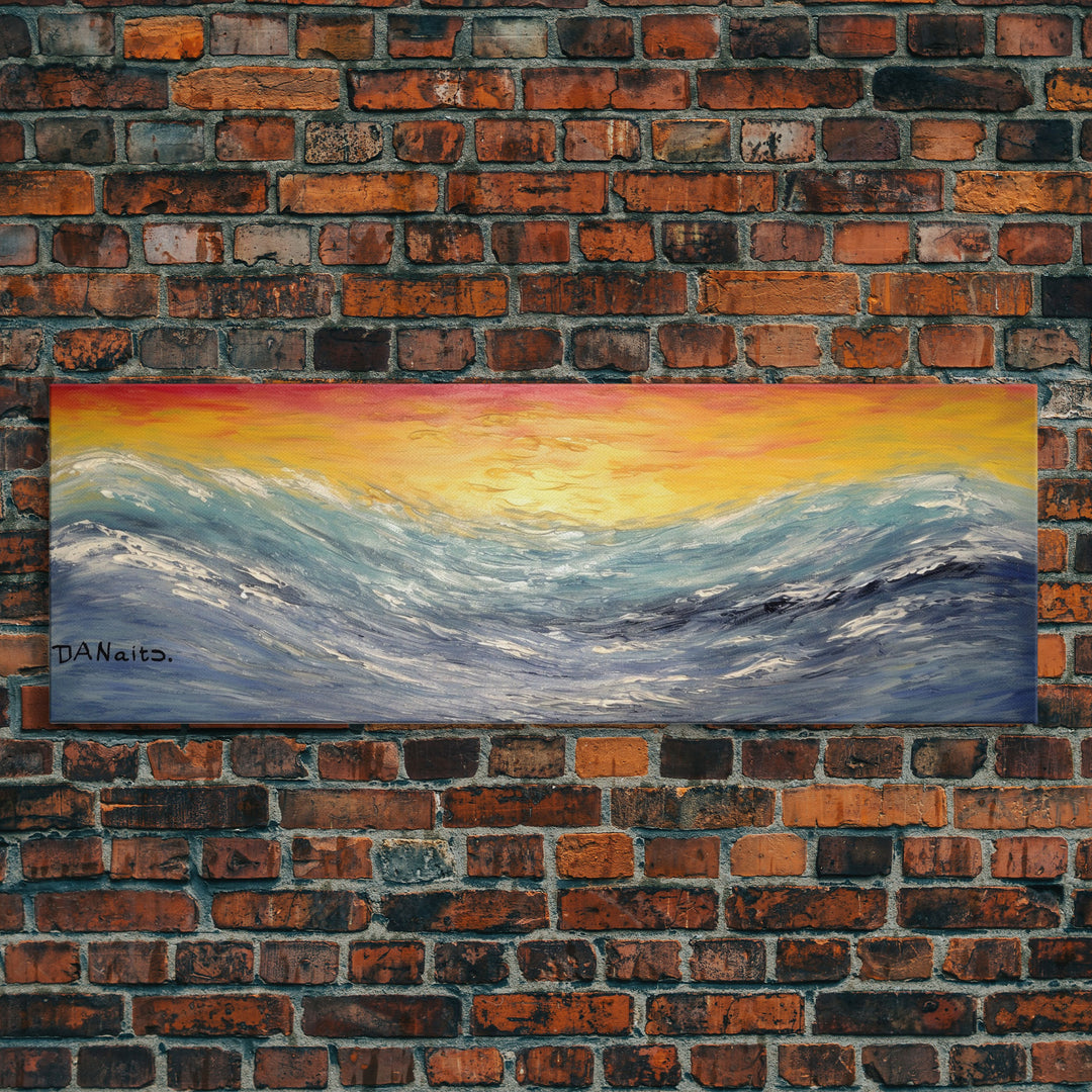 Abstract Sea Wall Art, Vibrant Abstract, Framed Art, Sunset, Ocean, Abstract Nature, Textured Abstract, Panoramic, Wall Art, Canvas Print