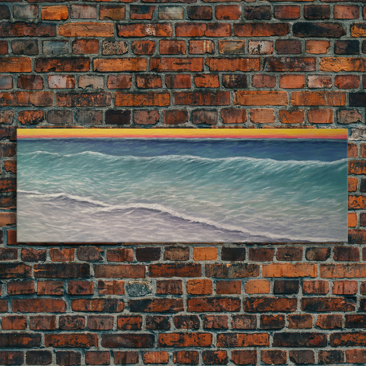 Textured Art Print, Seascape Canvas Art Print, Ocean, Waves, Horizon, Sunset, Orange, Blue, Wall Decor, Panoramic, Wall Art, Canvas Print