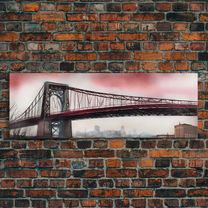 Suspension Bridge Canvas Print, City Art, City Skyline Art, Large Urban Art Print, Cityscape Wall Decor, Panoramic, Wall Art, Canvas Print