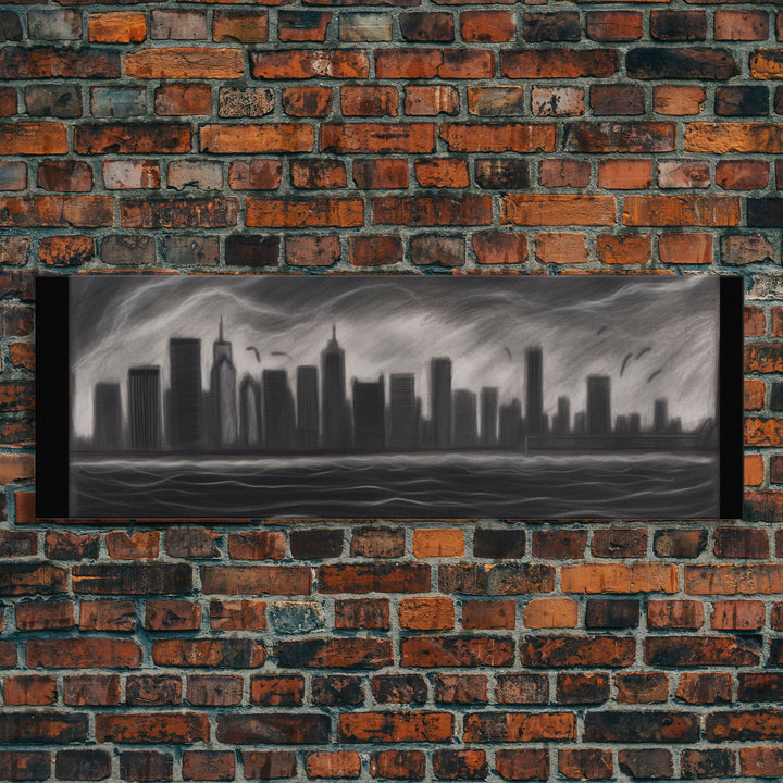 Cityscape Pencil Sketch Canvas Print, Buildings, Skyline, Urban Art, Large Urban Art Print, Wall Decor, Panoramic, Wall Art, Canvas Print