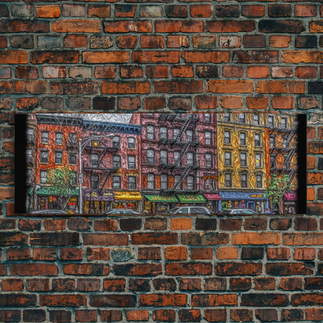 Abstract Row Of Buildings City Canvas Print, Large Urban Art Print, Cityscape Art, Vibrant Art, Panoramic, Wall Art, Canvas Print