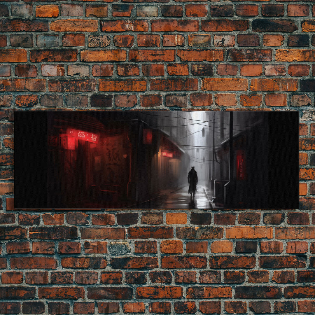 City Canvas Art Print, Asian City Art, Dark Night Street Art, Abstract Urban Art, Large Urban Art, Panoramic, Wall Art, Canvas Print