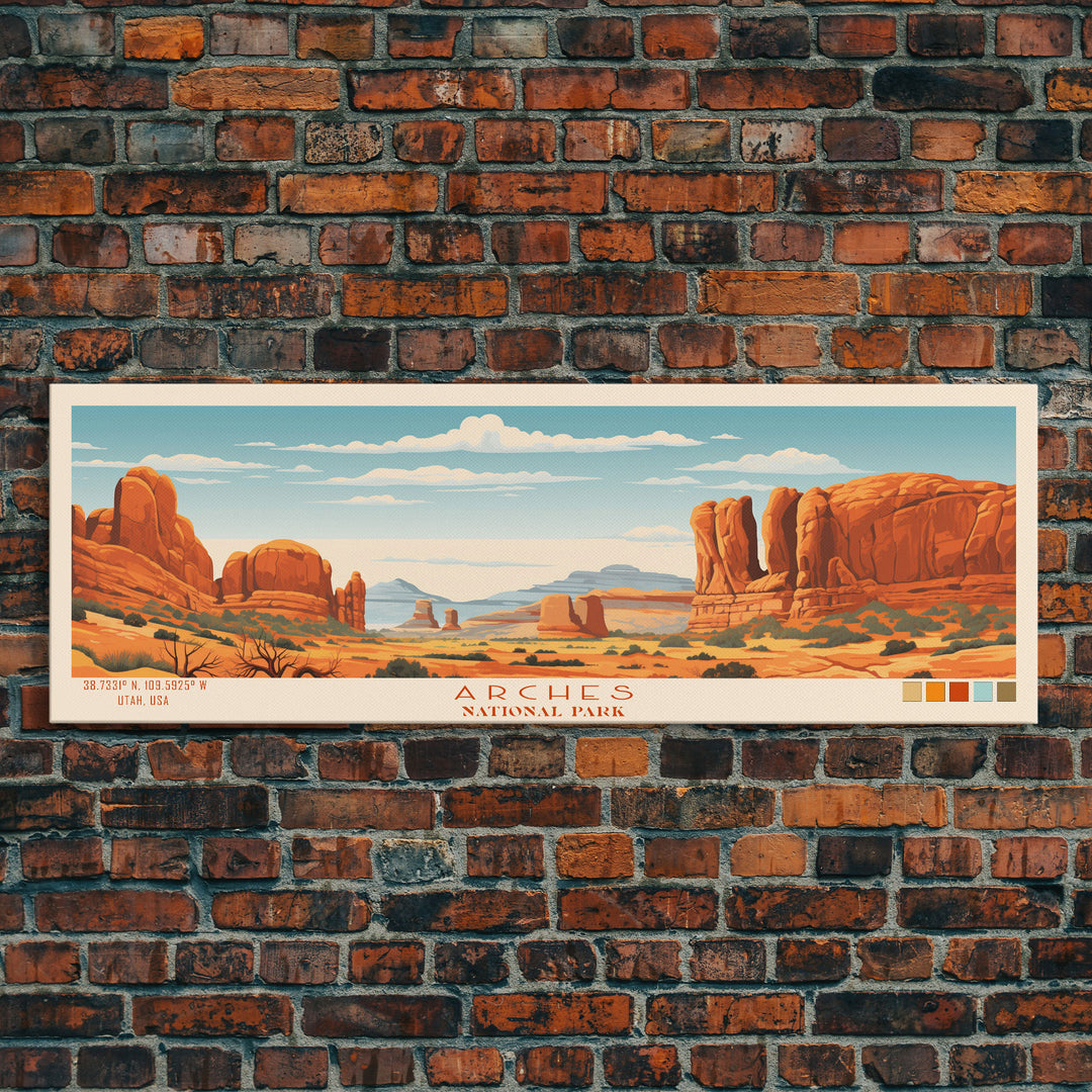 Arches National Park, Panoramic Utah Travel Art, National Park Print, Minimalist Travel Art, Midcentury Modern Style Landscape