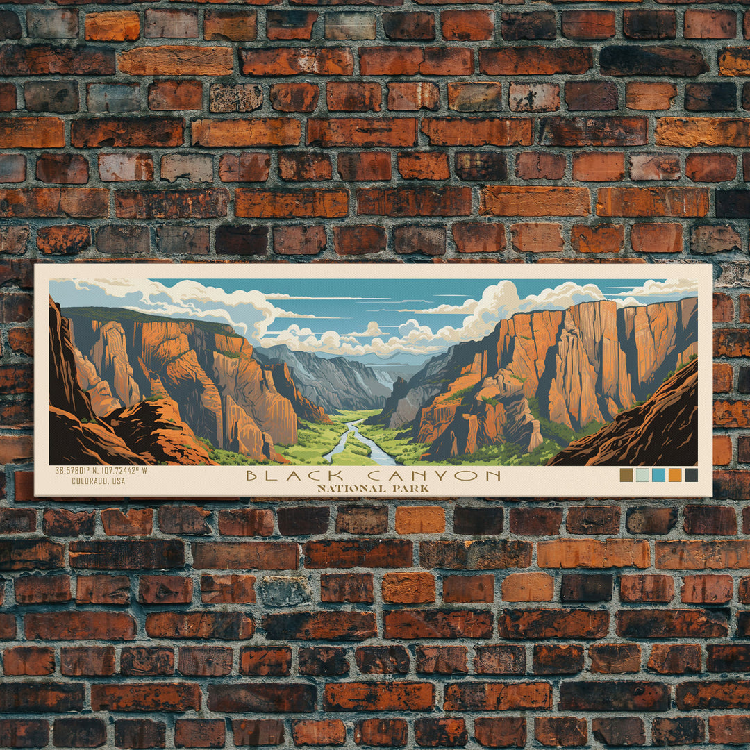 Black Canyon Of The Gunnison National Park, Panoramic Colorado Travel Art, National Park Print, Minimalist Travel Art, Midcentury Modern