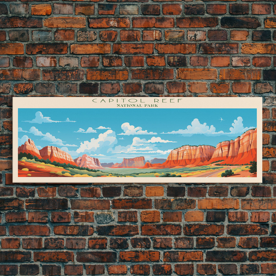 Capitol Reef National Park, Panoramic Utah Travel Art, National Park Print, Minimalist Travel Art, Midcentury Modern Style Landscape