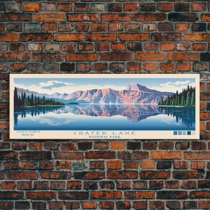 Crater Lake National Park, Panoramic Oregon Travel Art, National Park Print, Minimalist Travel Art, Midcentury Modern Style Landscape