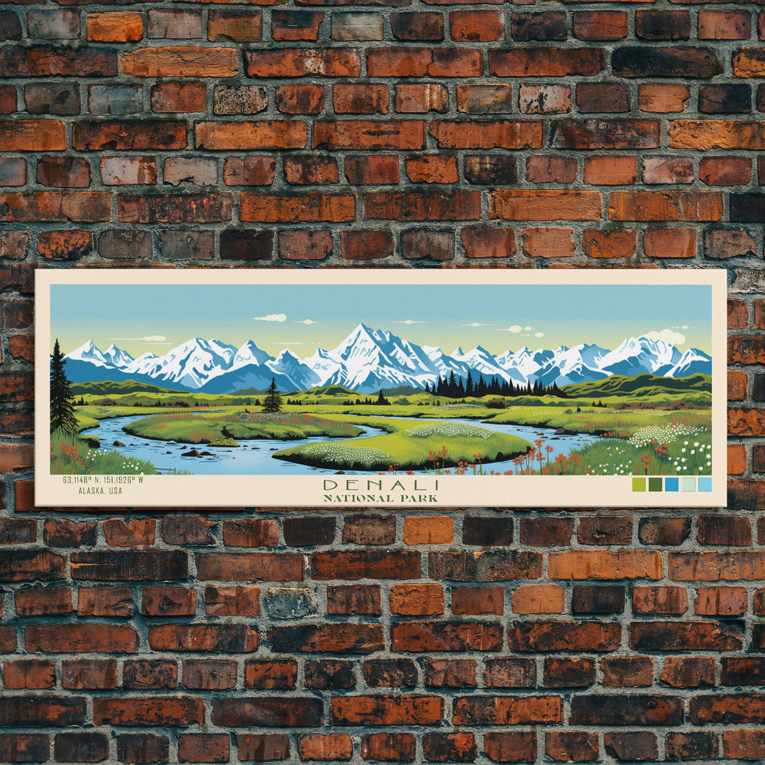 Denali National Park, Panoramic Alaska Travel Art, National Park Print, Minimalist Travel Art, Midcentury Modern Style Landscape