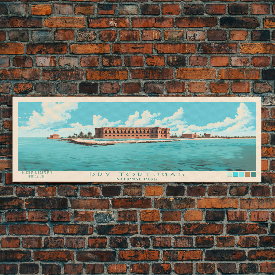 Dry Tortugas National Park, Panoramic Florida Travel Art, National Park Print, Minimalist Travel Art, Midcentury Modern Style Landscape