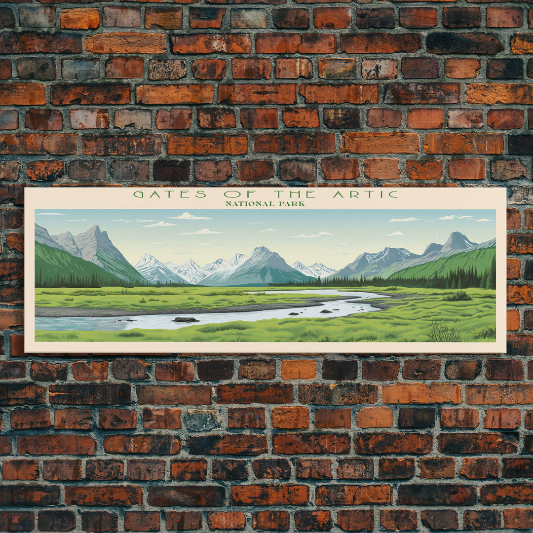 Gates Of The Arctic National Park Panoramic Alaska Travel Art, National Park Print, Minimalist Travel Art, Midcentury Modern Style Landscape