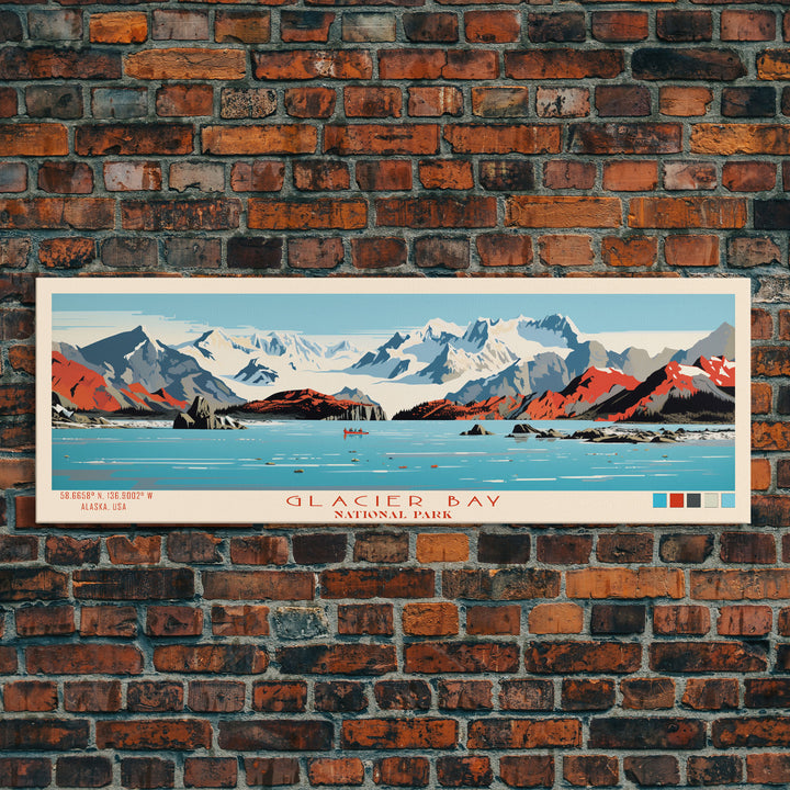 Glacier Bay National Park, Panoramic Alaska Travel Art, National Park Print, Minimalist Travel Art, Midcentury Modern Style Landscape