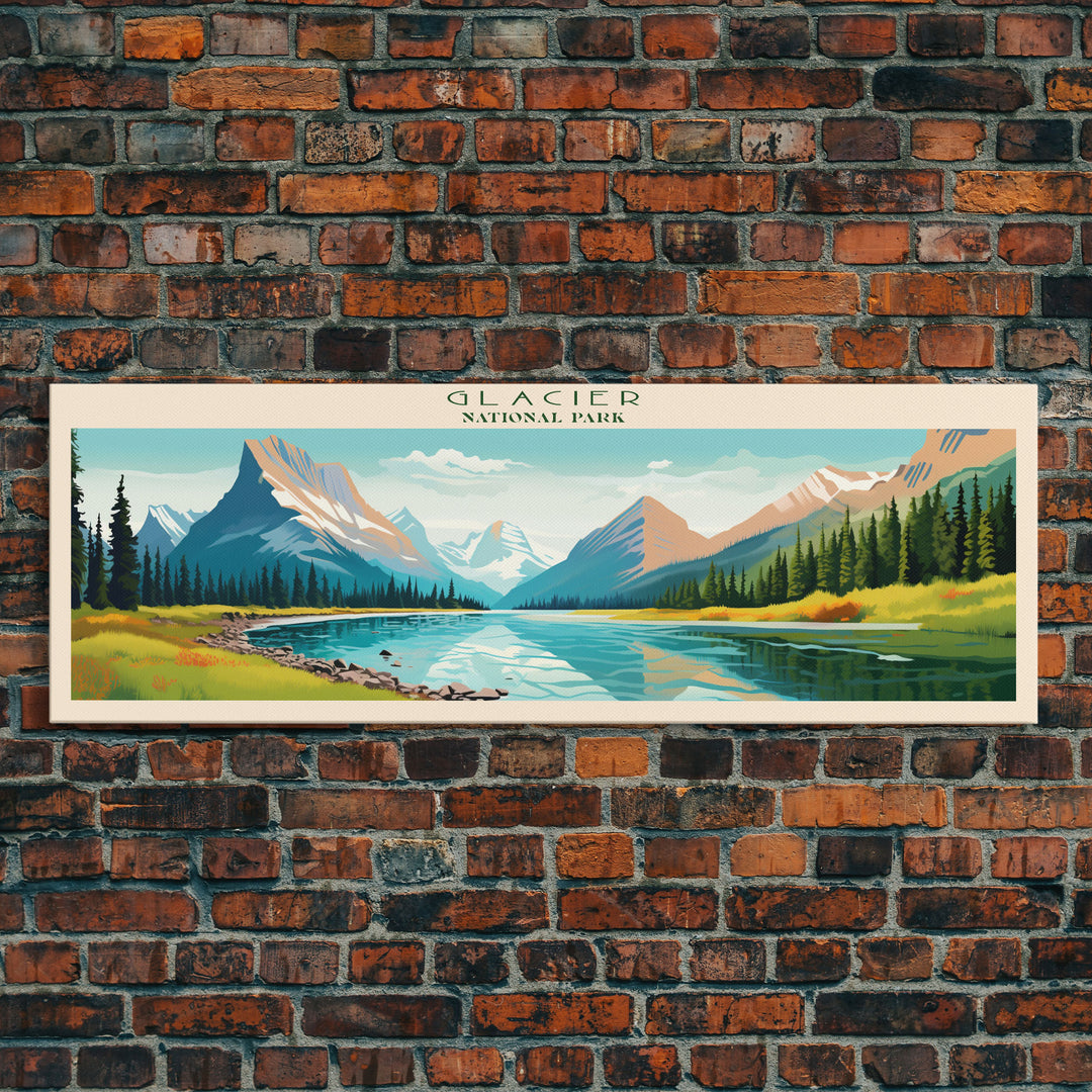 Glacier National Park, Panoramic Montana Travel Art, National Park Print, Minimalist Travel Art, Midcentury Modern Style Landscape