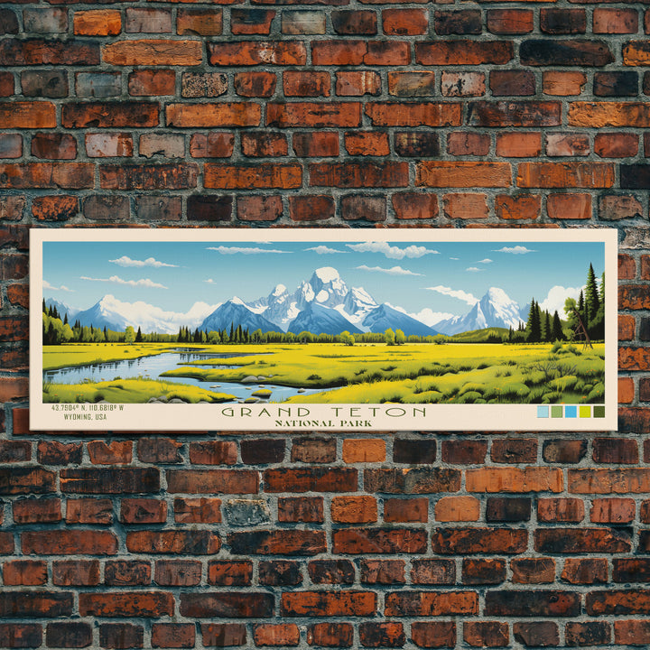 Grand Teton National Park, Panoramic Wyoming Travel Art, National Park Print, Minimalist Travel Art, Midcentury Modern Style Landscape