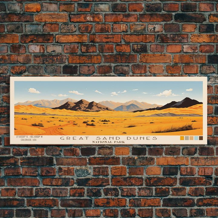 Great Sand Dunes National Park, Panoramic Colorado Travel Art, National Park Print, Minimalist Travel Art, Midcentury Modern Style Landscape