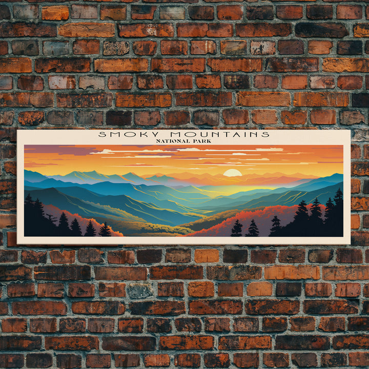 Great Smoky Mountains National Park Panoramic Travel Art, National Park Print, Minimalist Travel Art, Subdued Watercolor Painting Panoramic