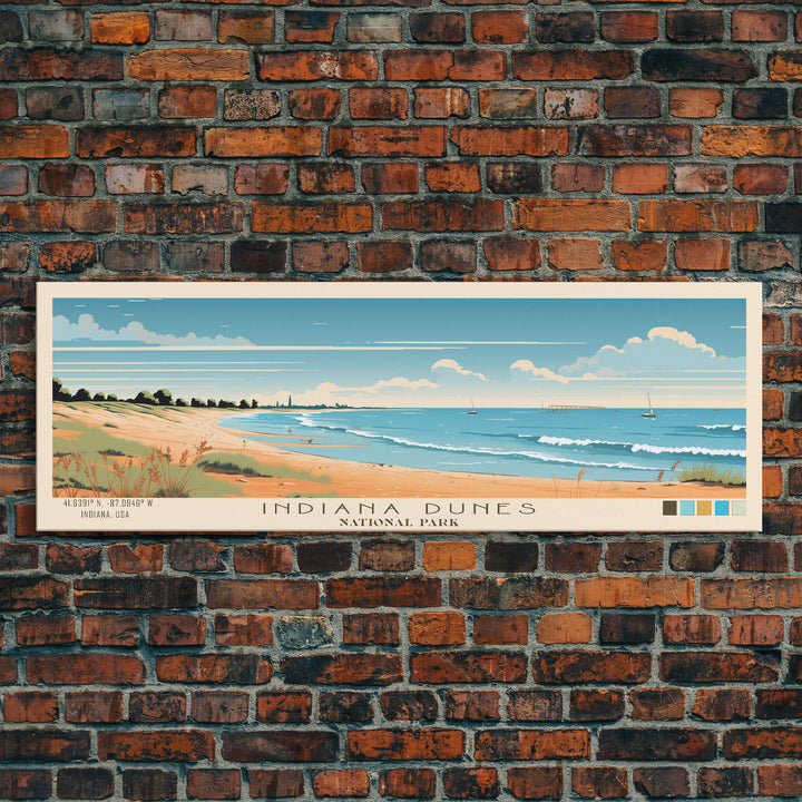 Indiana Dunes National Park, Panoramic Indiana Travel Art, National Park Print, Minimalist Travel Art, Midcentury Modern Style Landscape