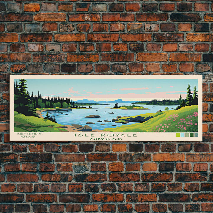 Isle Royale National Park, Panoramic Michigan Travel Art, National Park Print, Minimalist Travel Art, Midcentury Modern Style Landscape