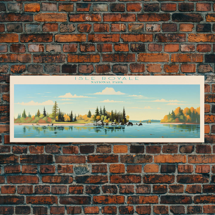 Isle Royale National Park, Panoramic Michigan Travel Art, National Park Print, Minimalist Travel Art, Midcentury Modern Style Landscape