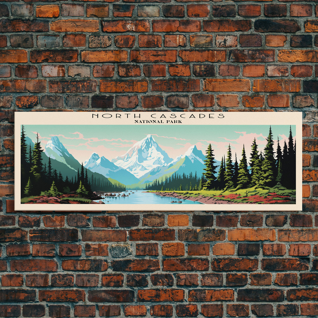 North Cascades National Park Panoramic Washington Travel Art, National Park Print, Minimalist Travel Art, Midcentury Modern Style Landscape