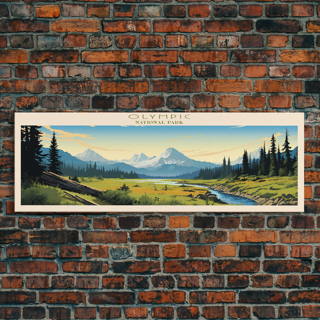 Olympic National Park Panoramic Washington Travel Art, National Park Print, Minimalist Travel Art, Midcentury Modern Style Landscape