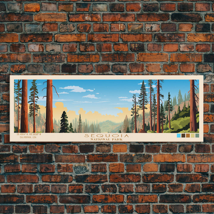 Sequoia National Park Panoramic California Travel Art, National Park Print, Minimalist Travel Art, Midcentury Modern Style Landscape