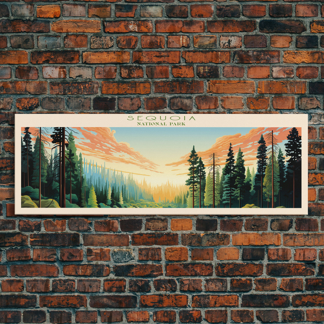 Sequoia National Park Panoramic California Travel Art, National Park Print, Minimalist Travel Art, Midcentury Modern Style Landscape