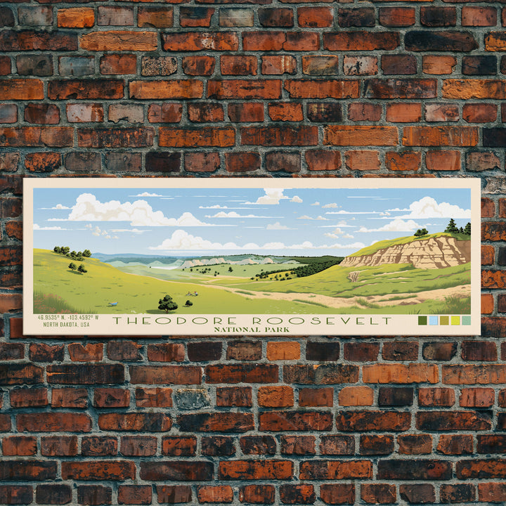 Theodore Roosevelt National Park Panoramic North Dakota Travel Art, National Park Print, Minimalist Travel Art, Midcentury Modern Style