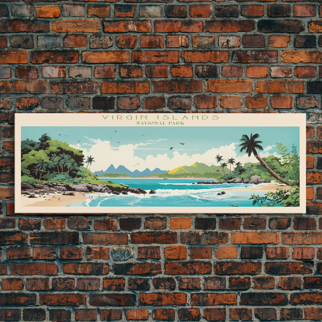 Virgin Islands National Park Panoramic St. John Travel Art, National Park Print, Minimalist Travel Art, Midcentury Modern Style Landscape