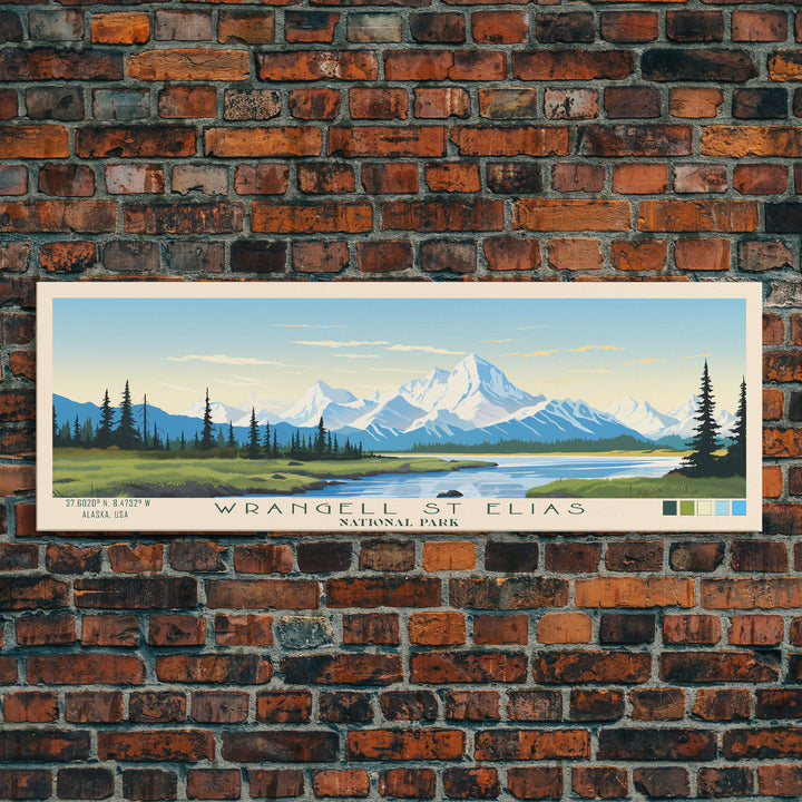 Wrangell St. Elias National Park Panoramic Alaska Travel Art, National Park Print, Minimalist Travel Art, Midcentury Modern Style Landscape