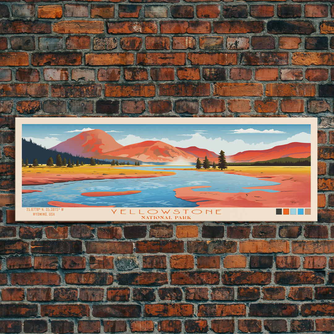 Yellowstone National Park Panoramic Wyoming Travel Art, National Park Print, Minimalist Travel Art, Midcentury Modern Style Landscape