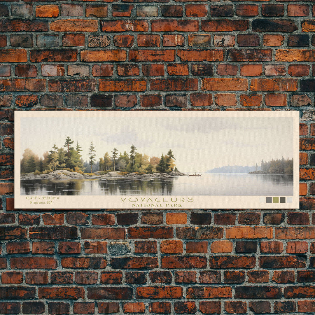 Voyageurs National Park Panoramic Minnesota Travel Art, National Park Print, Minimalist Travel Art, Subdued Watercolor Painting Panoramic