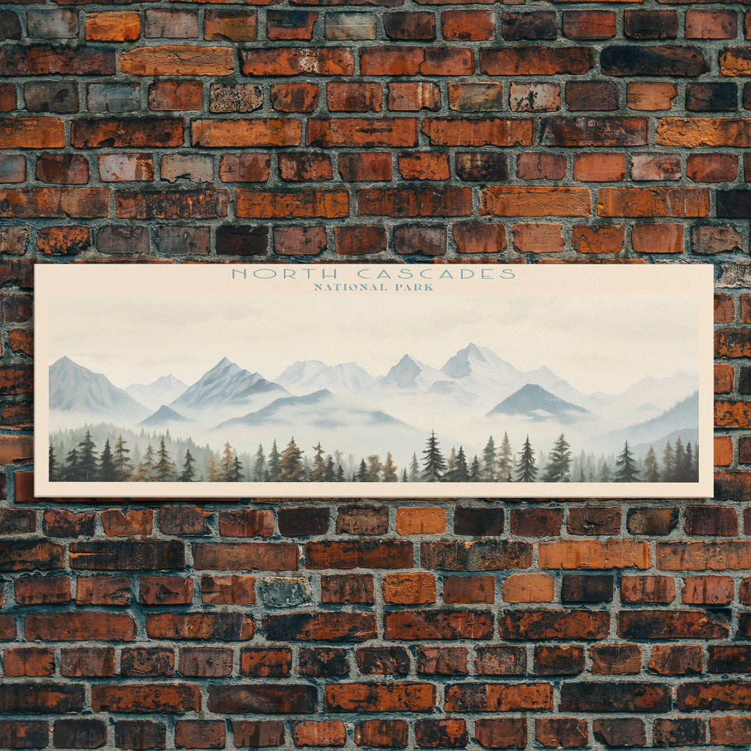 North Cascades National Park Panoramic Travel Art, National Park Print, Minimalist Travel Art, Subdued Watercolor Painting Panoramic