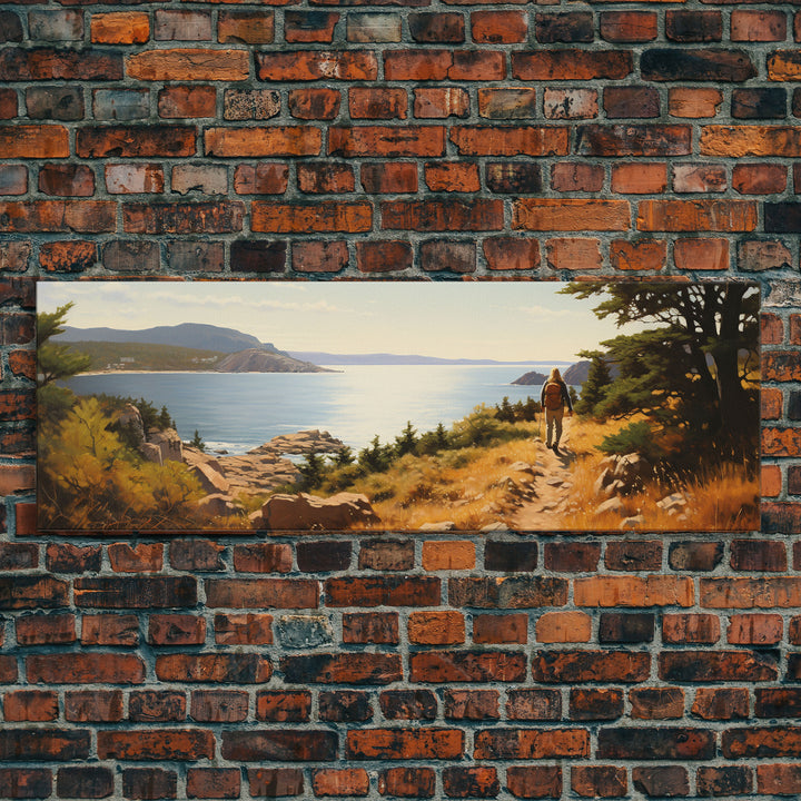 Watercolor Panoramic Acadia National Park Framed Canvas Print, Extra Large Art