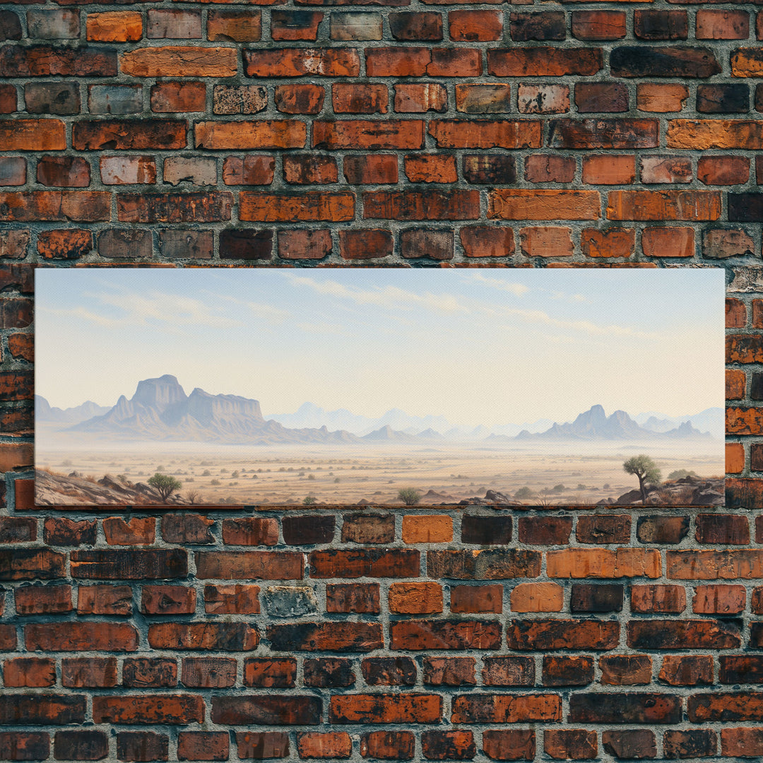 Ultrawide Panoramic Watercolor Painting of Big Bend National Park, Framed Canvas Print, Boho Southwestern Decor Wall Art