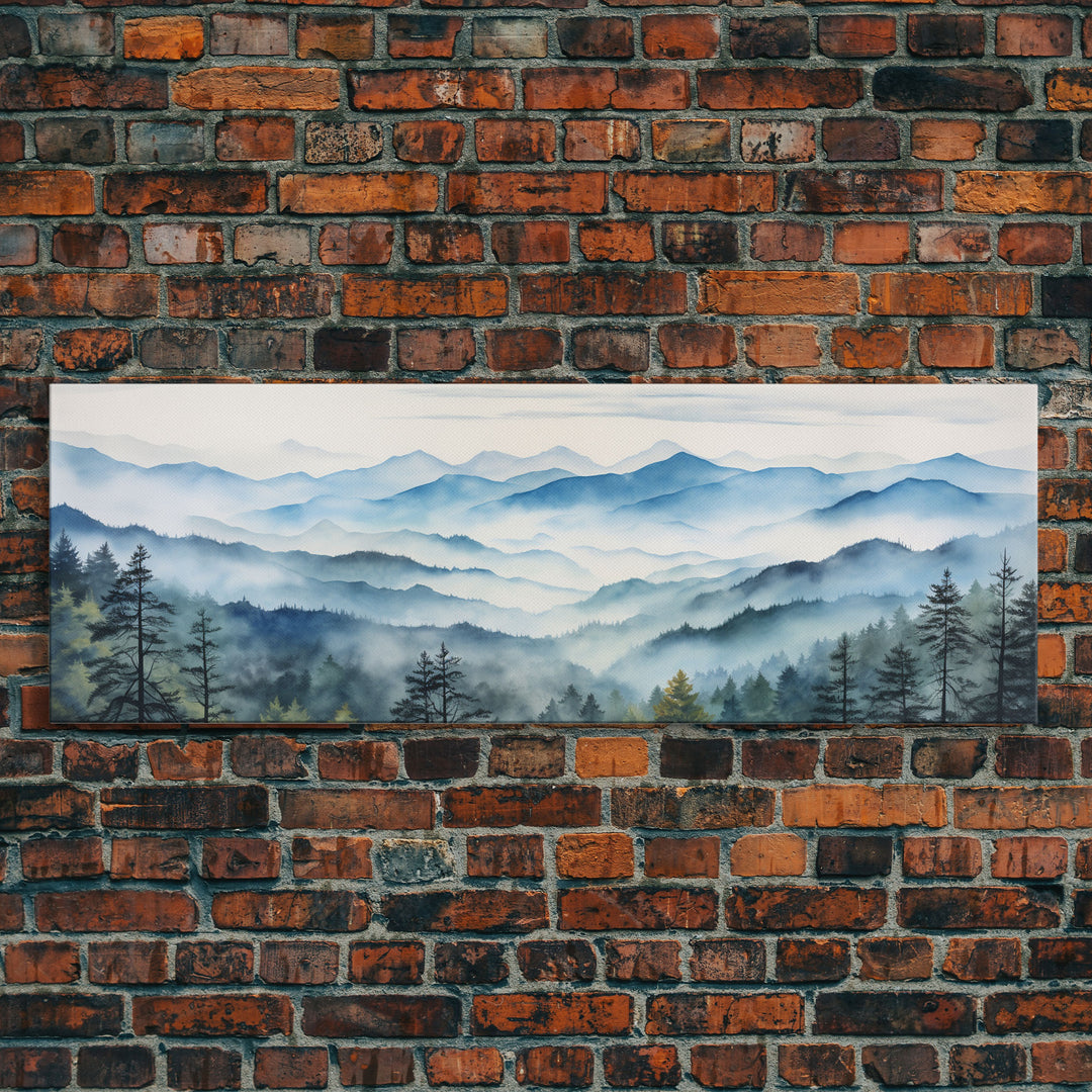 Blue Ridge Mountains National Park Panoramic Watercolor Painting Framed Canvas Print Large Wall Art