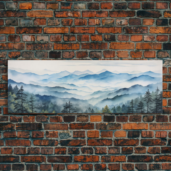 Blue Ridge Mountains National Park Panoramic Watercolor Painting Framed Canvas Print Large Wall Art