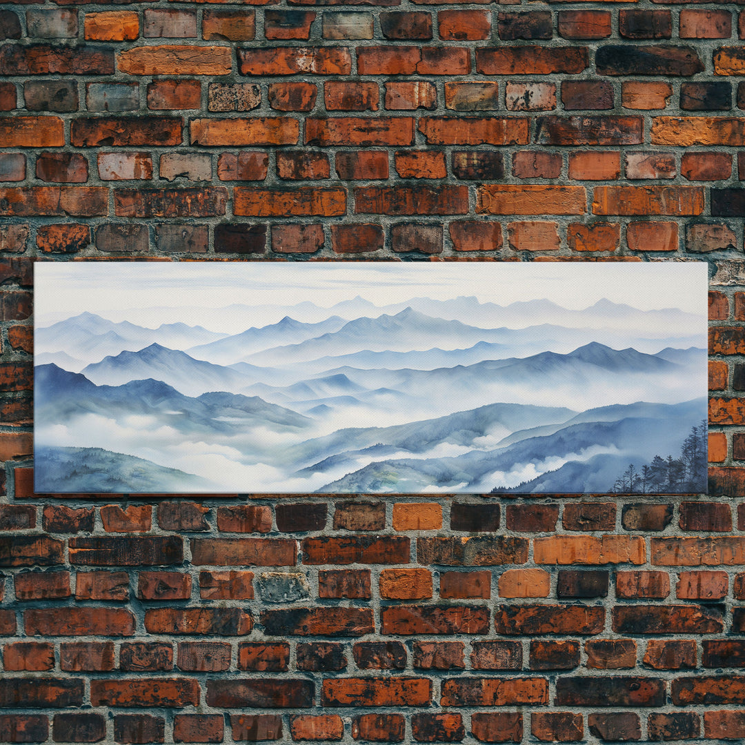 Blue Ridge Mountains, Canvas Wall Art, National Park Poster, Extra Large Horizontal Print, Panoramic Watercolor Minimalist Landscape Art