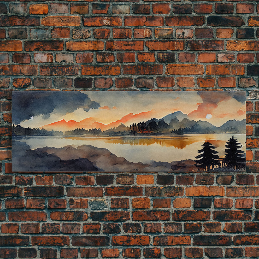 Watercolor painting of a forest fire, canvas print, landscape art, cool living room art, depressing art, Panoramic Ready To Hang wall decor