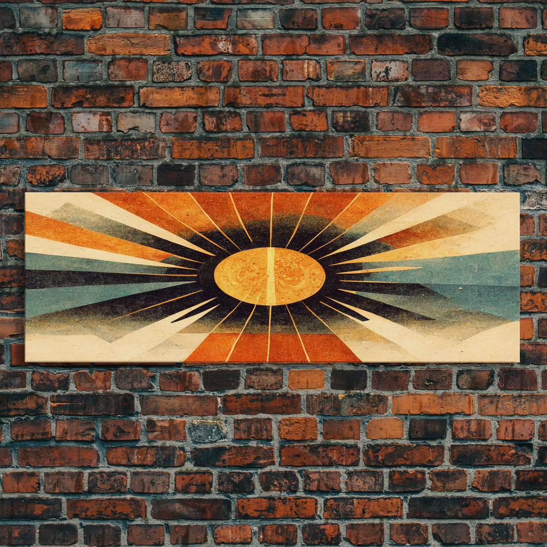 Sunset Art Deco Sunburst Wall Art, Ready To Hang Canvas Print, Panoramic Art, Art Deco Wall Decor, Above Bed, Above Couch, Above Sofa