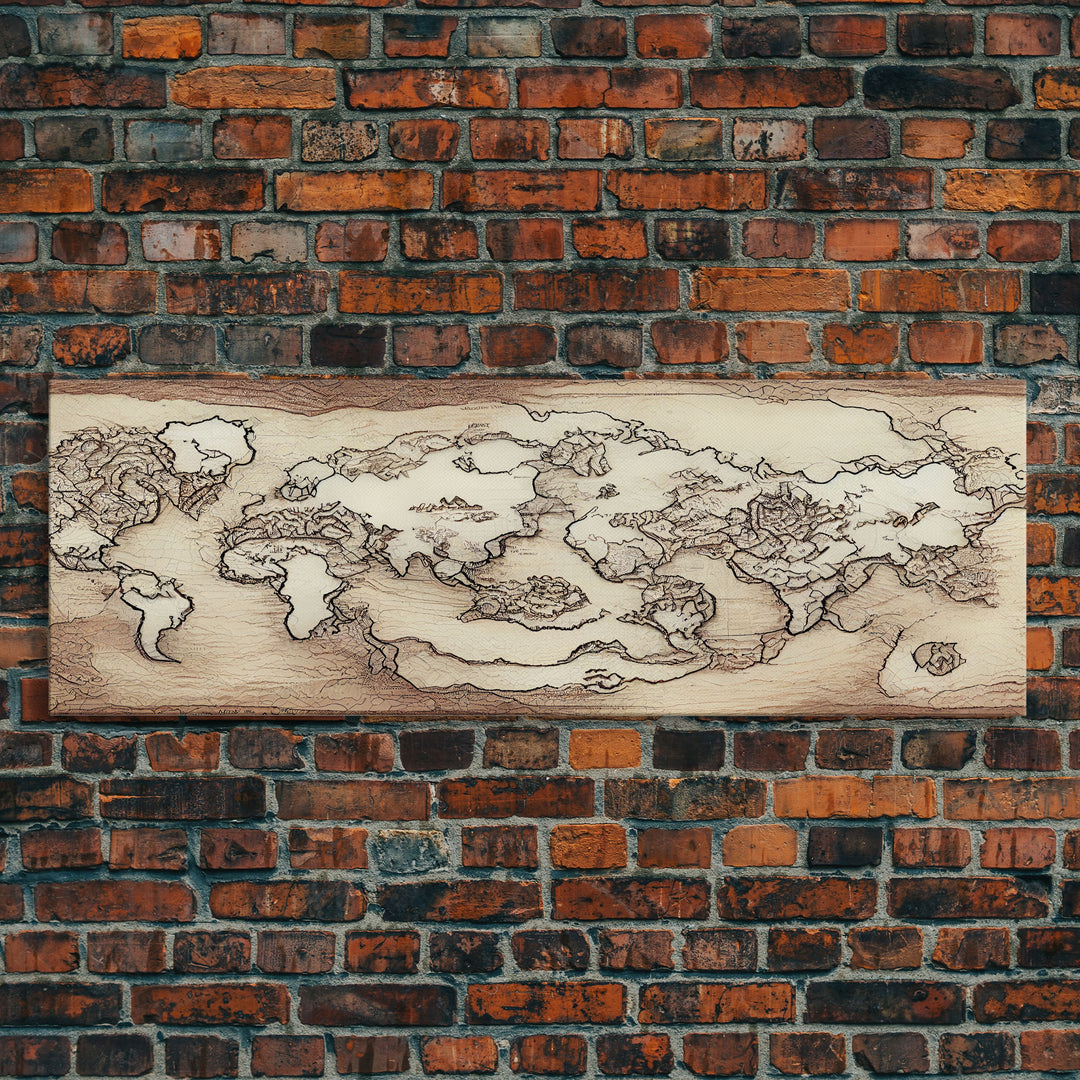 RPG World Map Concept Art, Ready To Hang Canvas Print, Panoramic Art, Extra Wide Wall Decor, Cool Mancave Art, D&D, DND