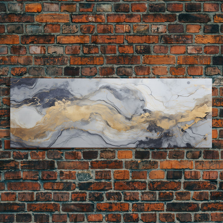 Silver Marble Canvas Wall Art, Abstract Canvas Art, Panoramic Art, Extra Large Wall Art, Marble Wall Decor, Large Canvas Art, Modern Art