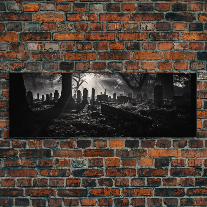 Spooky Halloween Decor, Black and White Photograph Of A Creepy Cematary, Graveyard Decor, Witchy Art